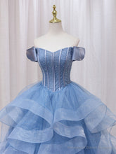 Quinceanera Dress A-Line Blue Tulle Long Prom Dress Blue Sweet Dress